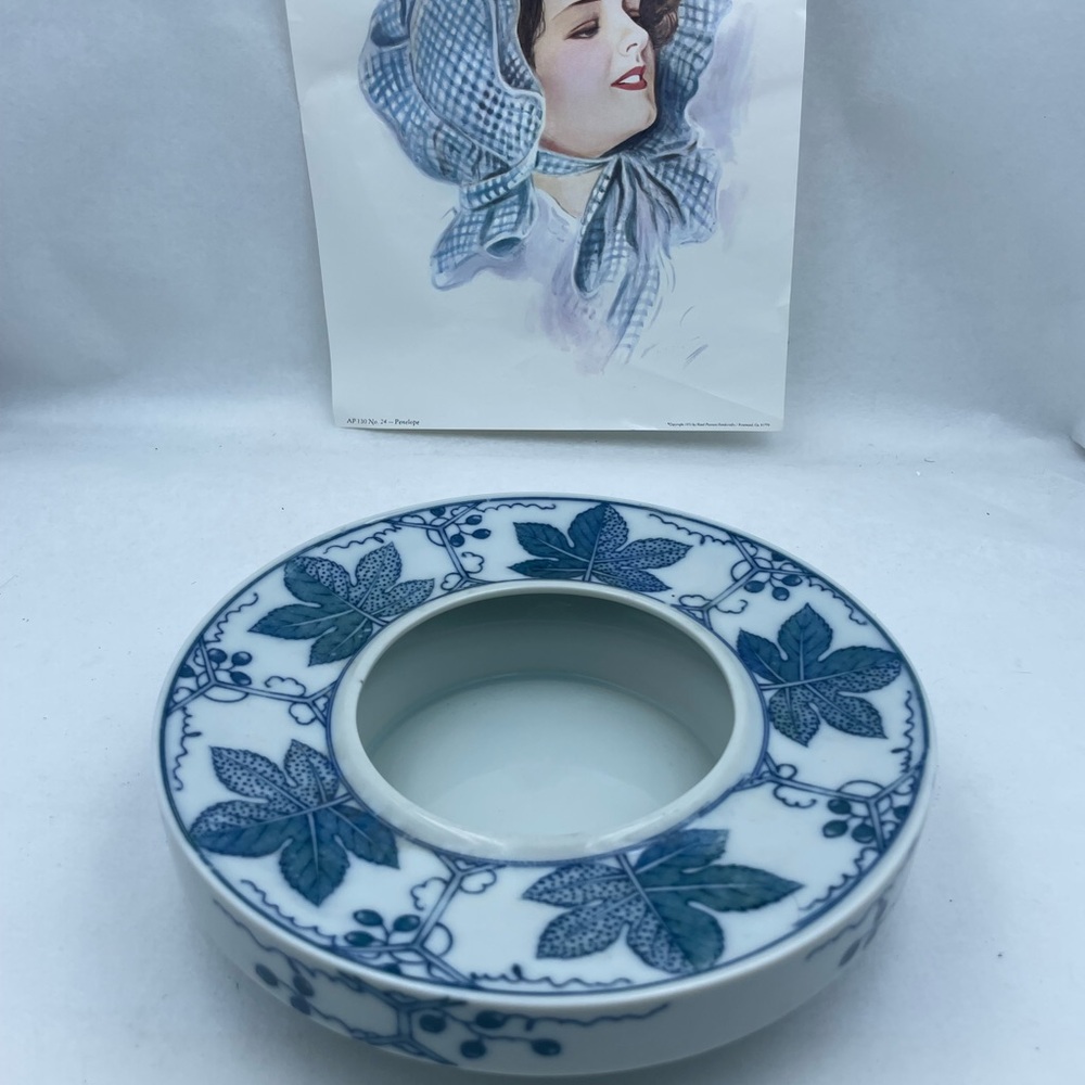 VINTAGE JAPANESE BLUE & WHITE PORCELAIN PLANTER BOWL VASE SIGNED